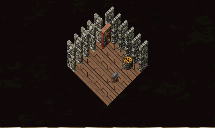 Une maison agrandie, avec son foyer, sa bibliothèque et son enclume, dans le jeu